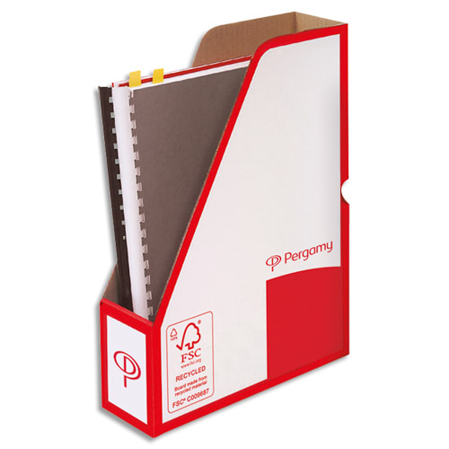 903504_d1.jpg PERGAMY Porte-revues dos 8 cm. Montage Manuel. Kraft ondulé. Blanc imprimé rouge – Image 1