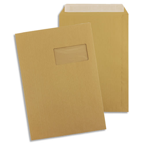 923175_d1-1.jpg PERGAMY Boîte de 250 pochettes kraft Brun 90g C4 229x324 mm fenêtre 50x100 mm auto-adhésives – Image 1