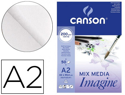 Papier dessin canson imagine a2 200g/m2 coloris blanc bloc 50f