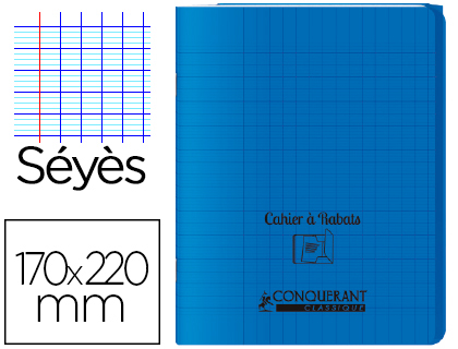 Cahier conquérant polypropylène a5+ 17x22cm 140 pages 90g séyès coloris bleu
