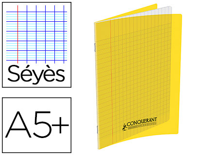 Cahier conquérant polypropylène a5+ 17x22cm 140 pages 90g séyès coloris jaune