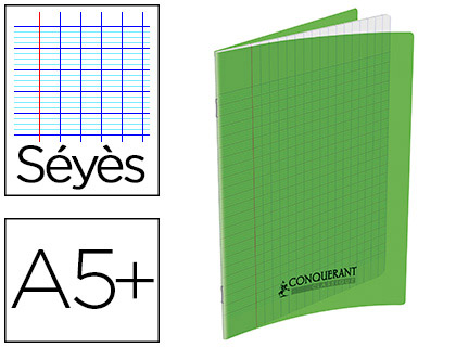 Cahier conquérant polypropylène a5+ 17x22cm 140 pages 90g séyès coloris vert