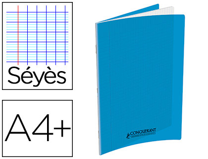 Cahier conquérant polypropylène a4+ 24x32cm 140 pages 90g séyès coloris bleu