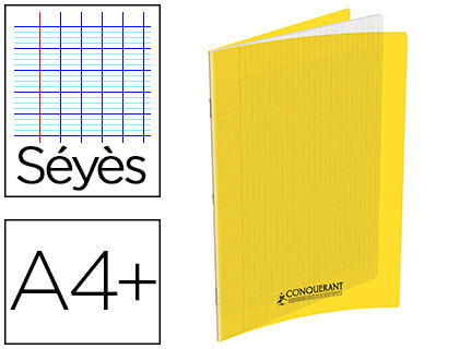 Cahier conquérant polypropylène a4+ 24x32cm 140 pages 90g séyès coloris jaune