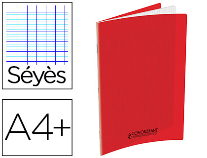 Cahier conquérant polypropylène a4+ 24x32cm 140 pages 90g séyès coloris rouge