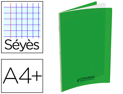 Cahier conquérant polypropylène a4+ 24x32cm 140 pages 90g séyès coloris vert