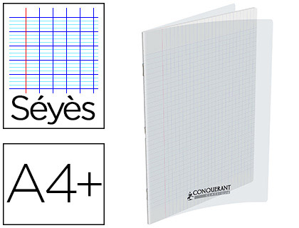 Cahier conquérant polypropylène a4+ 24x32cm 140 pages 90g séyès incolore
