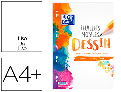 Feuillet mobile oxford a4 210x297mm 100 pages 90gr réglure dessin perforé sous film