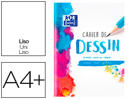 Cahier dessin oxford couverture carte pelliculée a4+ 24x32cm 24 pages 120g