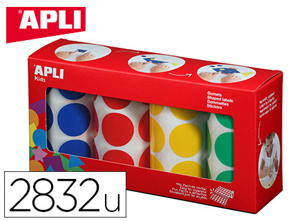Gommette apli agipa adhésive ronde 33mm coloris assortis boîte 4 rouleaux 2832 unités