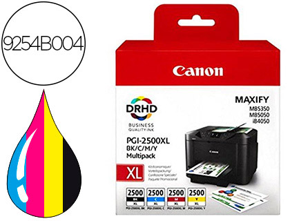Cartouche d'encre original canon pgi-2500xl 1500 p noir/cyan/magenta/jaune pack 4 couleur