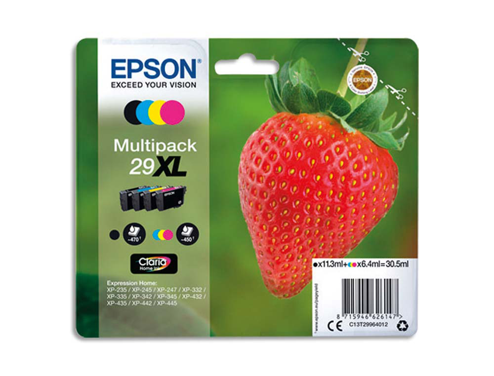 Cartouche d'encre original epson 29xl 470 p noir / 450 p couleur noir/cyan/magenta/jaune pack 4 couleur