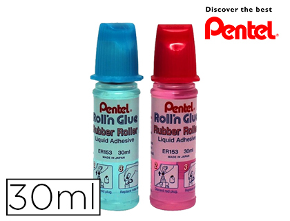 Colle pentel er153 inodore flacon 30ml coloris assortis bleu et rose présentoir de 24 unités
