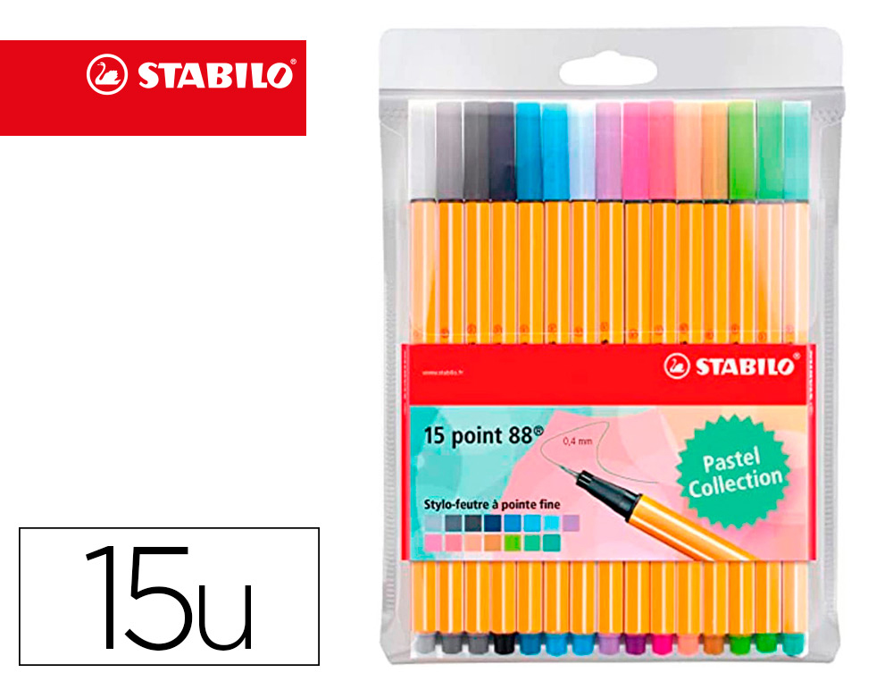 Stylo-feutre stabilo point 88 pointe fine coloris assortis  pastel lot de 10 pochettes de 15u