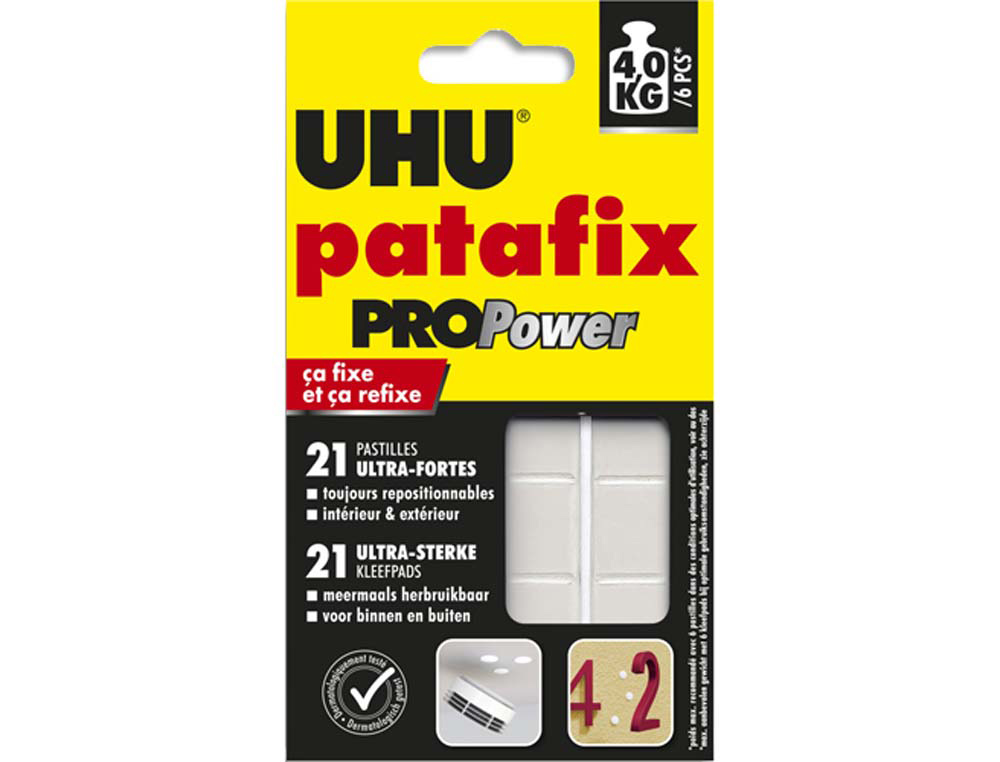 Pastille adhésive uhu patafix propower ultra forte jusqu'à  3kg repositionnable coloris noir blister 21u lot 30 blister