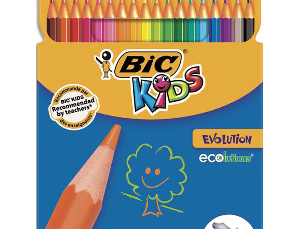 Crayon couleur bic kids evolution résine synthèse 175mm mine résistante résiste mordillage étui carton 18 unités