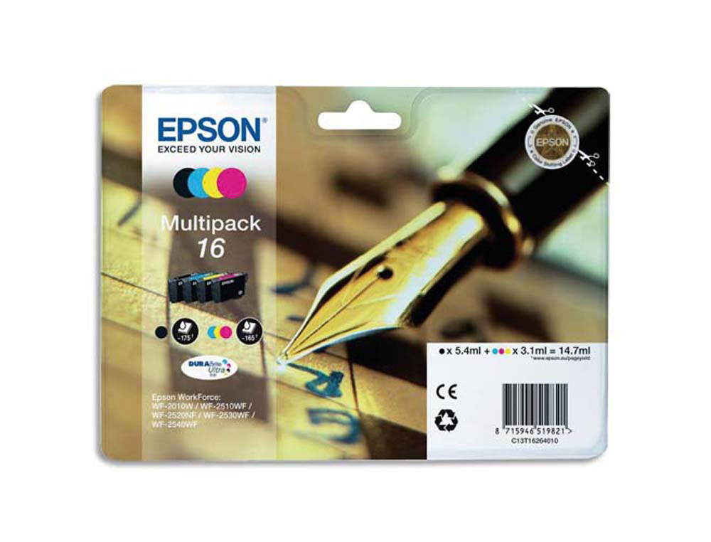 Cartouche d'encre original epson t1626 165 p noir/cyan/magenta/jaune pack 4 couleur