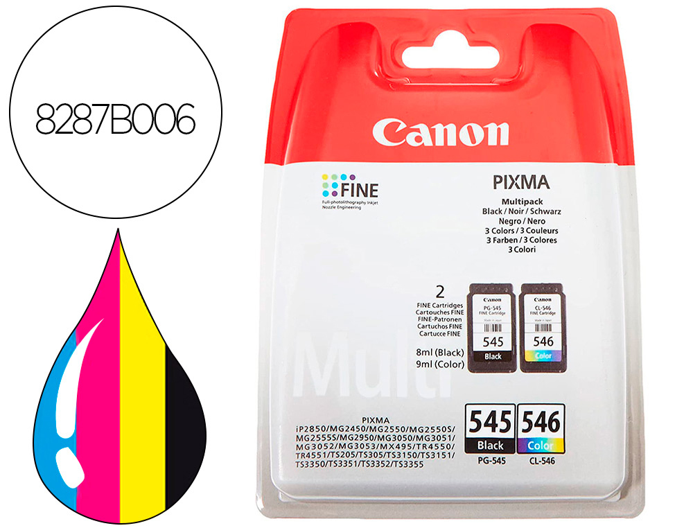 Cartouche d'encre original canon pg-545/cl-546 180 p noir/cyan/magenta/jaune pack 2 couleur
