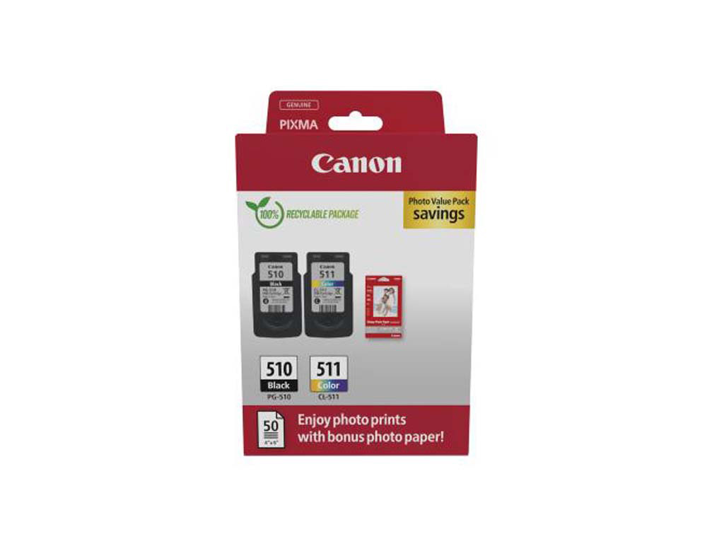 Cartouche d'encre original canon pg-510/cl-511 220 p noir / 245 p couleur noir/cyan/magenta/jaune pack de 2