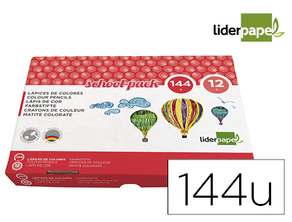 Crayon couleur liderpapel mine extra-résistante 174.5mm écriture douce 12 coloris intenses school pack 144 unités