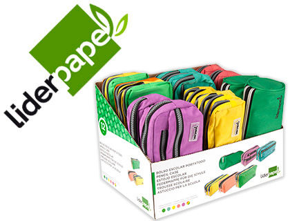 Présentoir de 12 trousses scolaires liderpapel modèles et coloris assortis