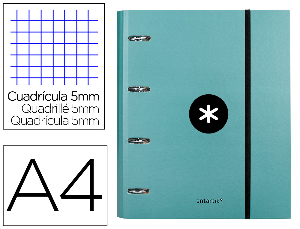 Classeur antartik 4 anneaux ronds 40mm a4 carton rembordé feuillets mobiles q5x5 coloris menthe