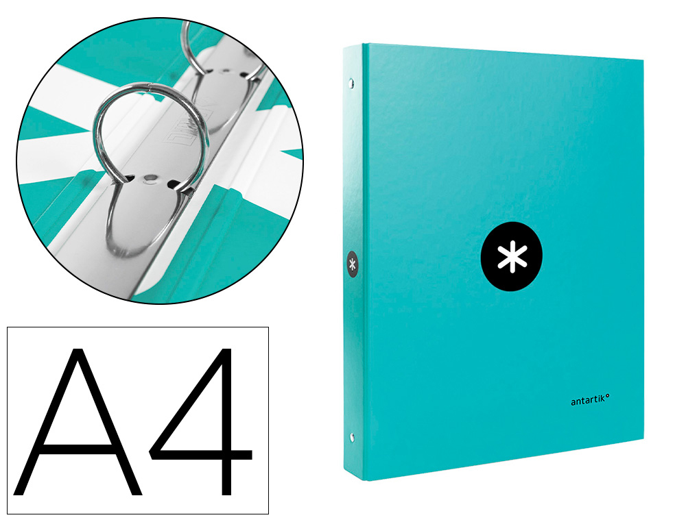 Classeur antartik 4 anneaux ronds 25mm a4 carton rembordé coloris menthe