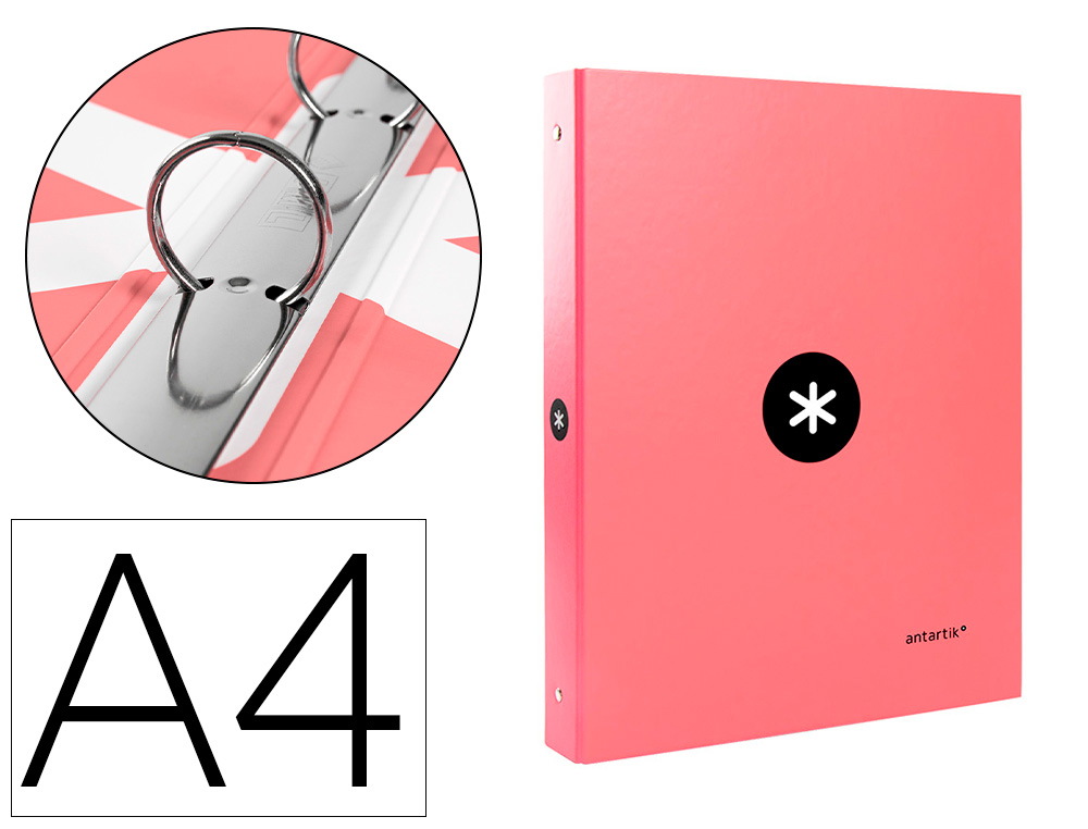 Classeur antartik 4 anneaux ronds 25mm a4 carton rembordé coloris corail