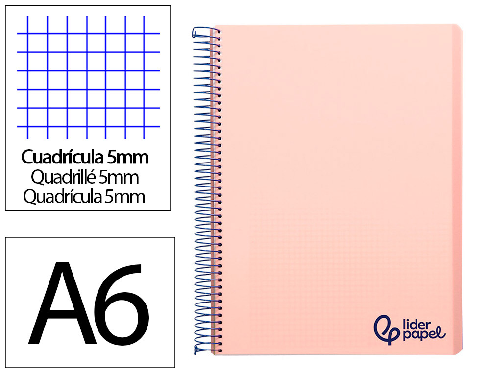 Cahier spirale liderpapel a6 micro wonder 240 pages 90g    5x5mm 4 bandes couleurs rose