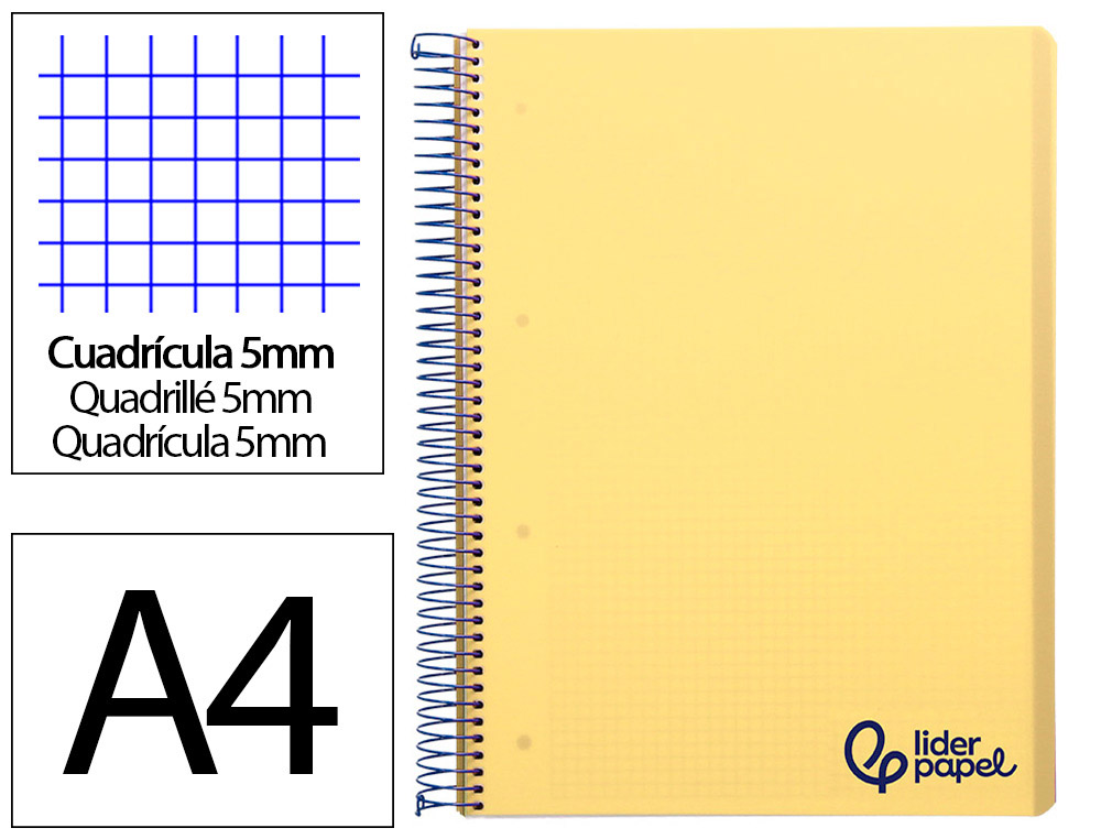 Cahier spirale liderpapel a4 micro wonder 240 pages 90g    5x5mm 4 trous 5 bandes        couleurs jaune