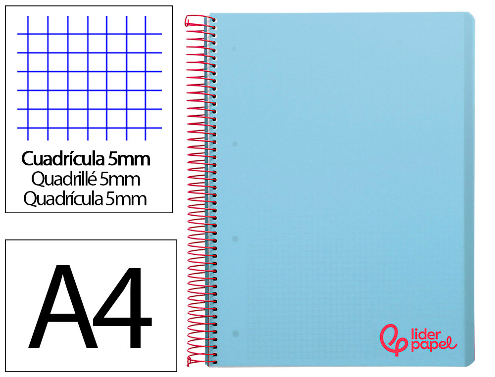 Cahier spirale liderpapel a4 micro wonder 240 pages 90g    5x5mm 4 trous 5 bandes        couleurs bleu ciel