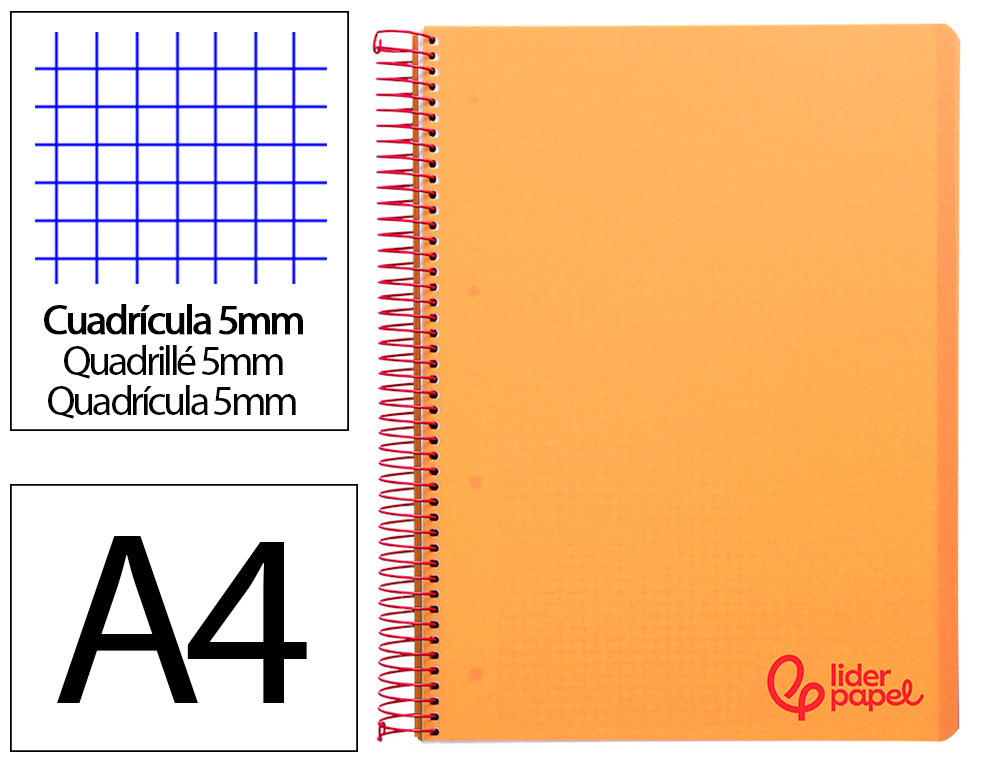 Cahier spirale liderpapel a4 micro wonder 240 pages 90g    5x5mm 4 trous 5 bandes        couleurs orange