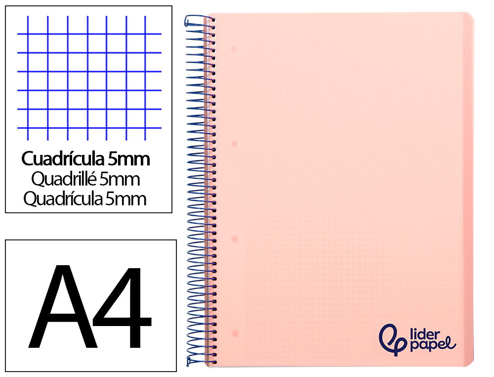 Cahier spirale liderpapel a4 micro wonder 240 pages 90g    5x5mm 4 trous 5 bandes        couleurs rose