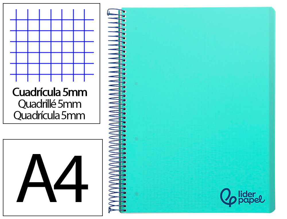 Cahier spirale liderpapel a4 micro wonder 240 pages 90g    5x5mm 4 trous 5 bandes        couleurs vert