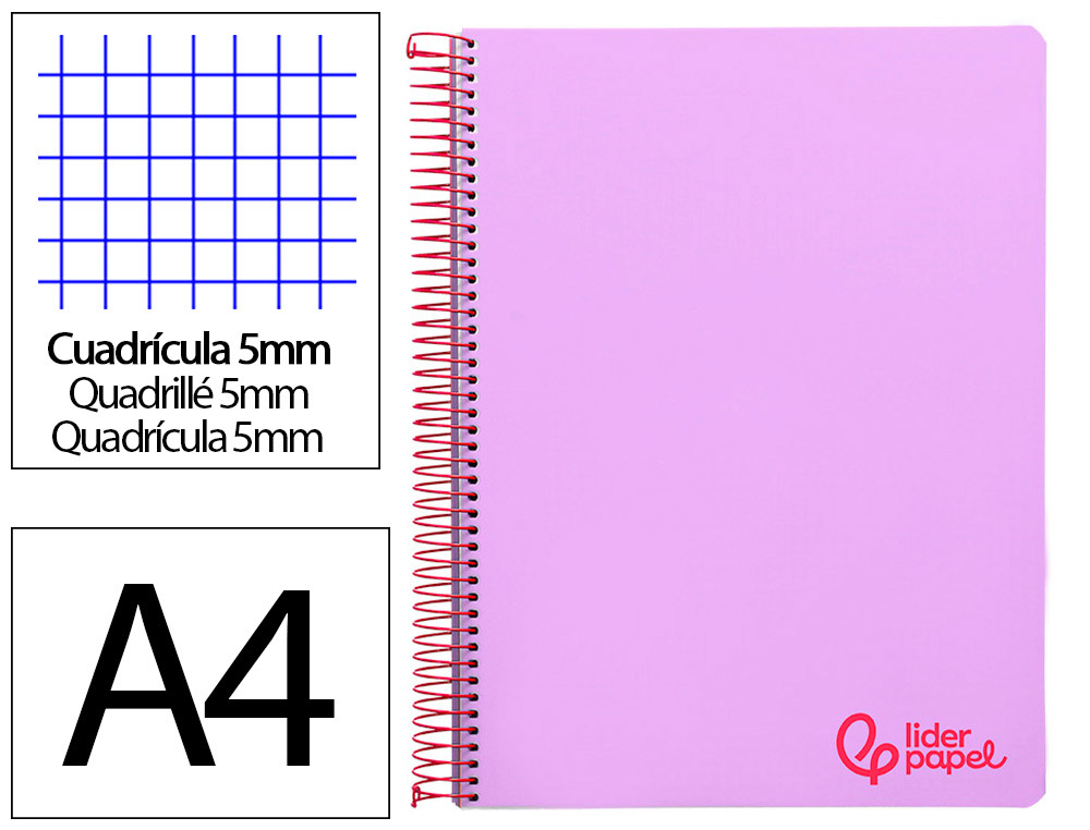 Cahier spirale liderpapel a4 micro wonder 240 pages 90g    5x5mm 4 trous 5 bandes        couleurs violet