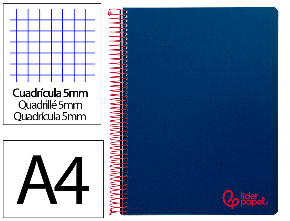 Cahier spirale liderpapel a4 micro wonder 240 pages 90g    5x5mm 4 trous 5 bandes        couleurs bleu marine