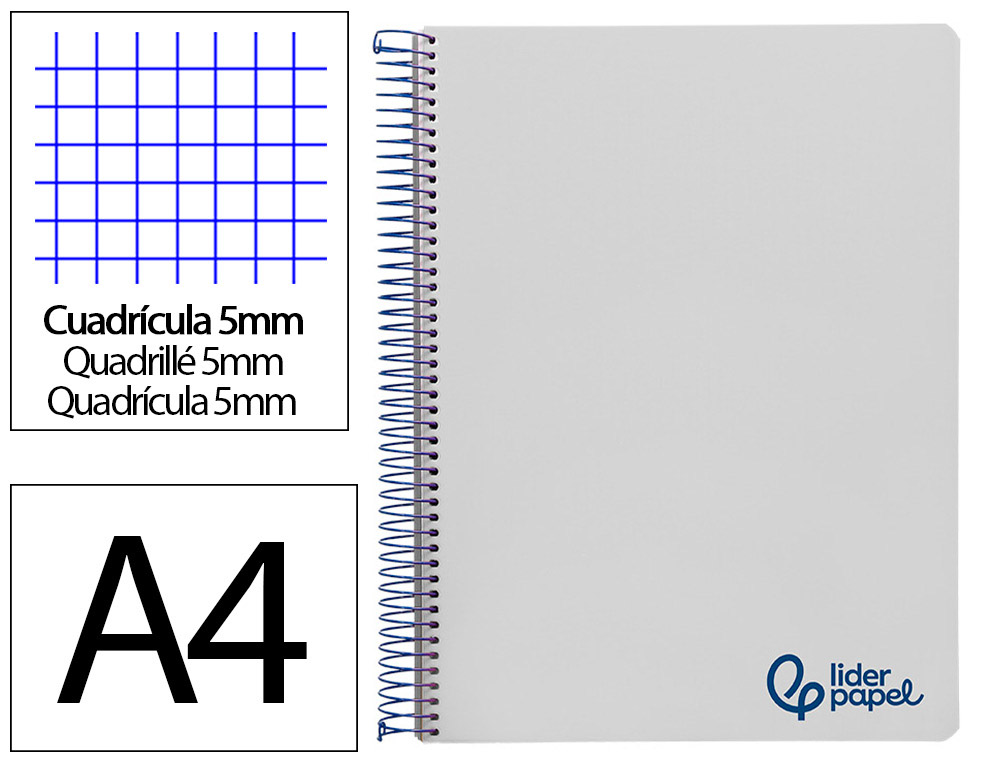 Cahier spirale liderpapel a4 micro wonder 240 pages 90g    5x5mm 4 trous 5 bandes        couleurs gris
