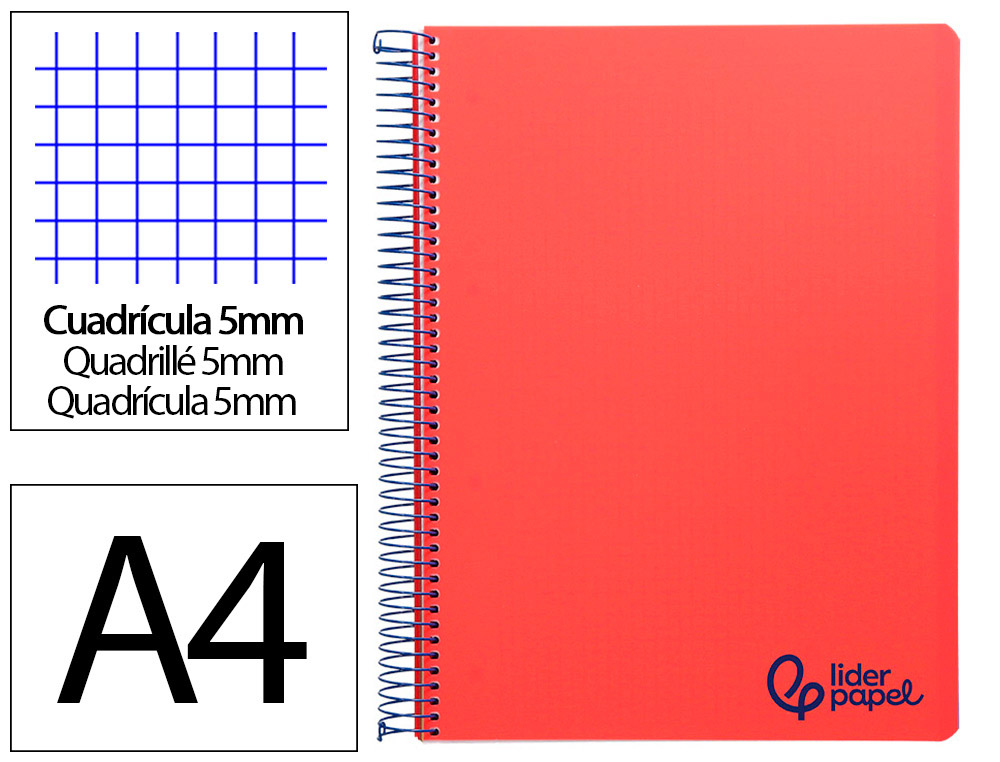 Cahier spirale liderpapel a4 micro wonder 240 pages 90g    5x5mm 4 trous 5 bandes        couleurs rouge