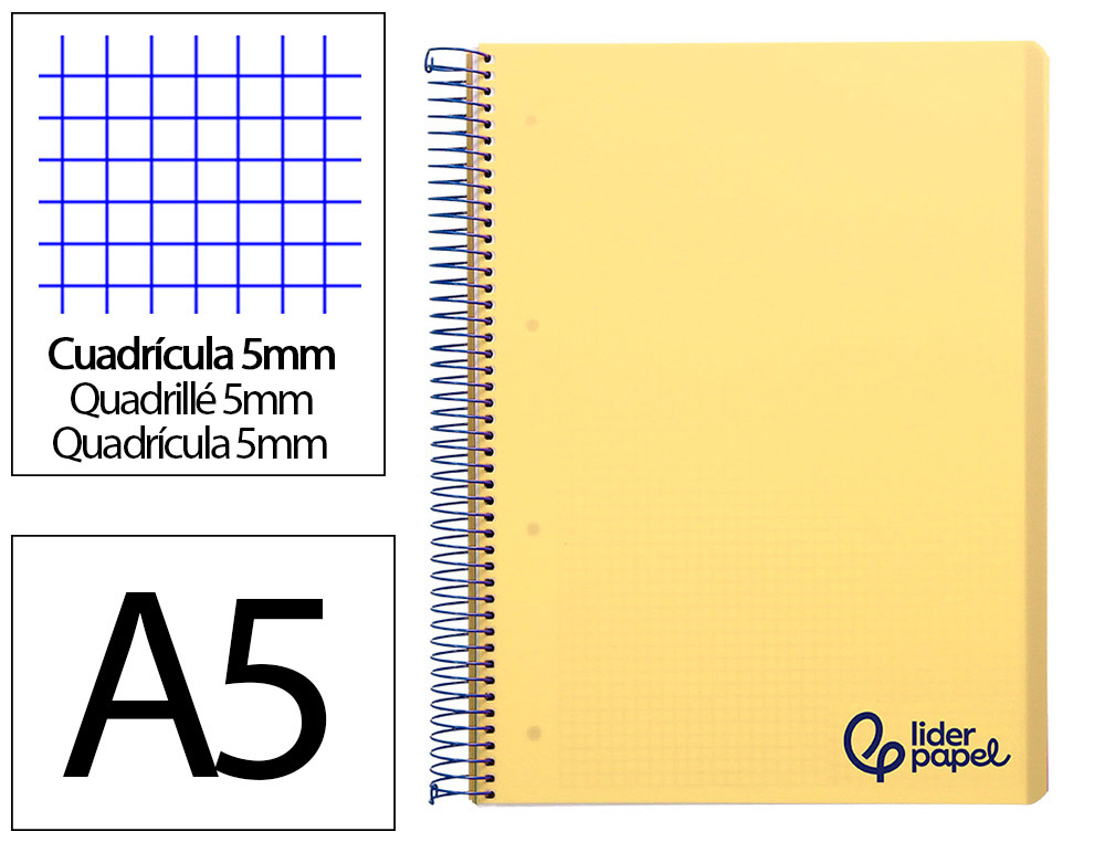 Cahier spirale liderpapel a5 micro wonder 240 pages 90g    5x5mm 6 trous 5 bandes        couleurs jaune