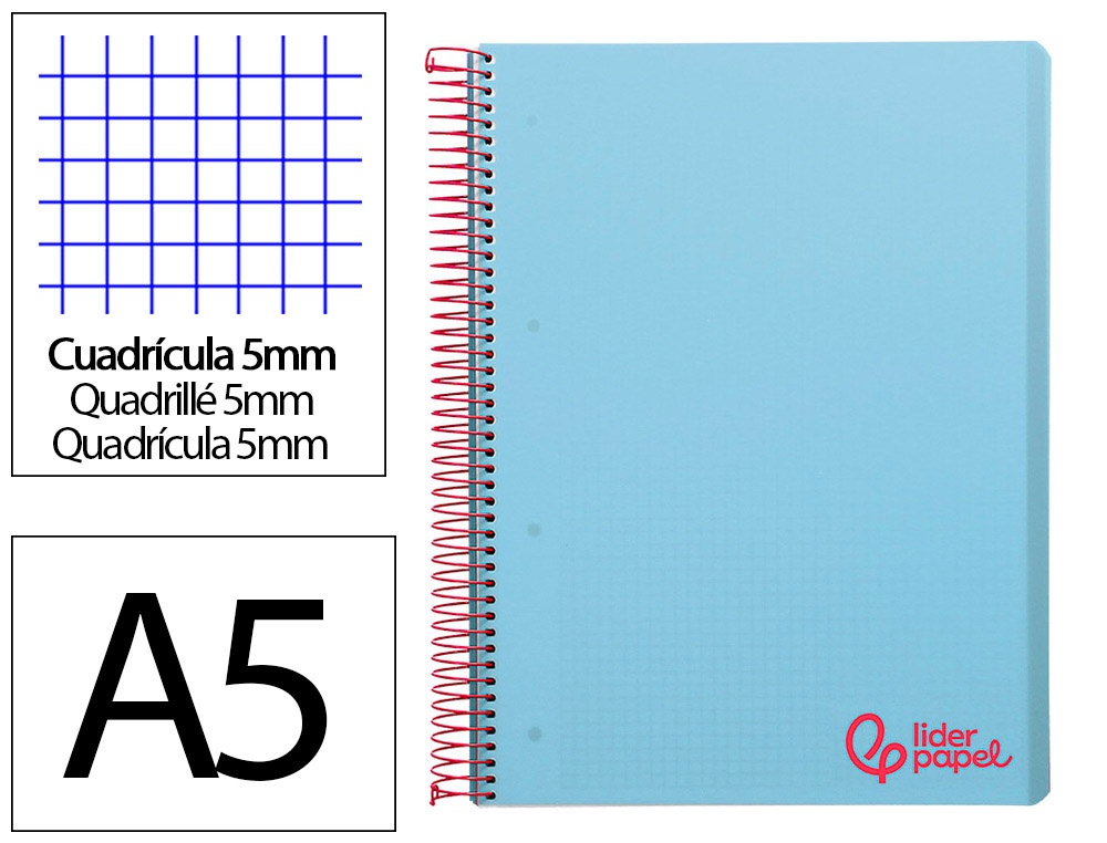 Cahier spirale liderpapel a5 micro wonder 240 pages 90g    5x5mm 6 trous 5 bandes        couleurs bleu
