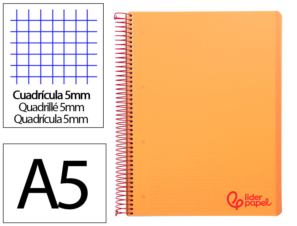 Cahier spirale liderpapel a5 micro wonder 240 pages 90g    5x5mm 6 trous 5 bandes        couleurs orange