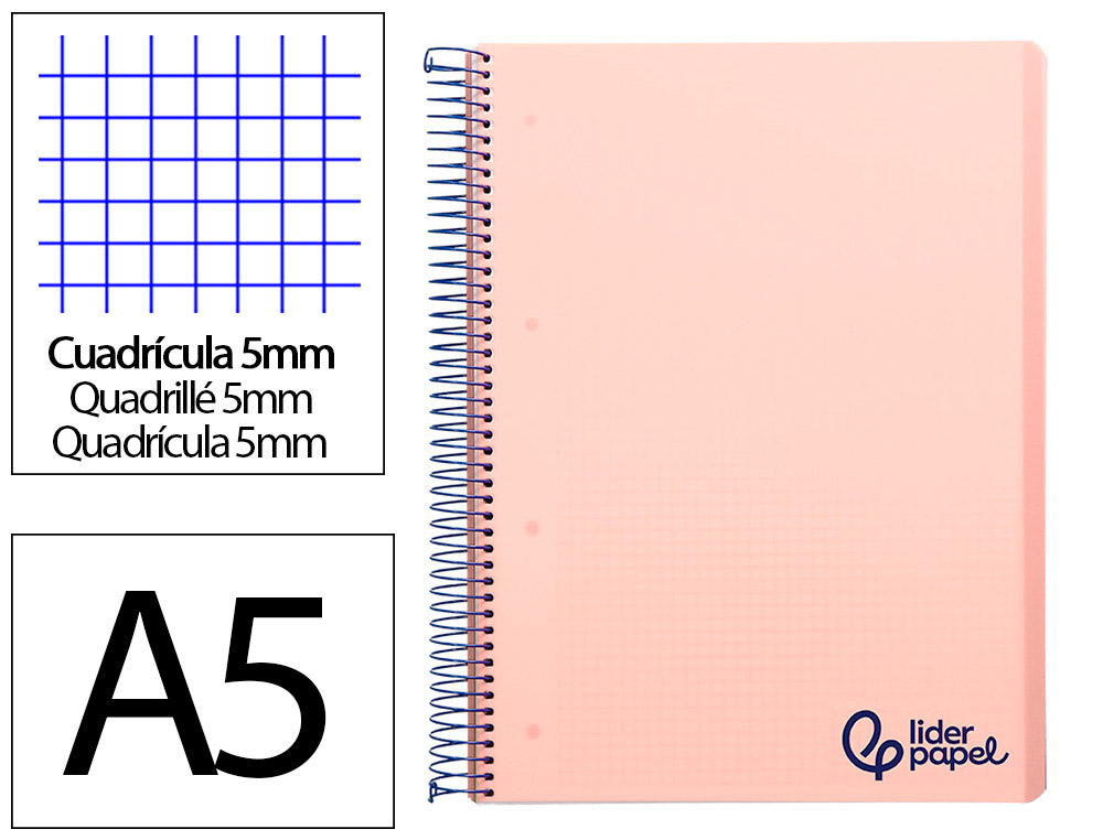 Cahier spirale liderpapel a5 micro wonder 240 pages 90g    5x5mm 6 trous 5 bandes        couleurs rose