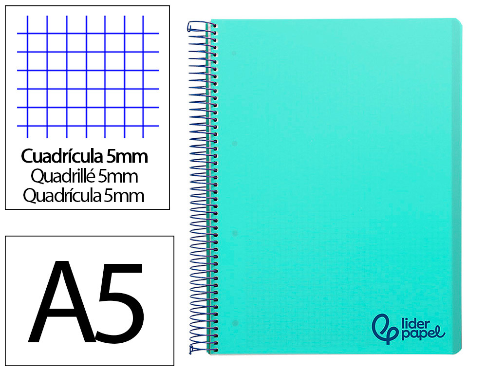 Cahier spirale liderpapel a5 micro wonder 240 pages 90g    5x5mm 6 trous 5 bandes        couleurs vert clair