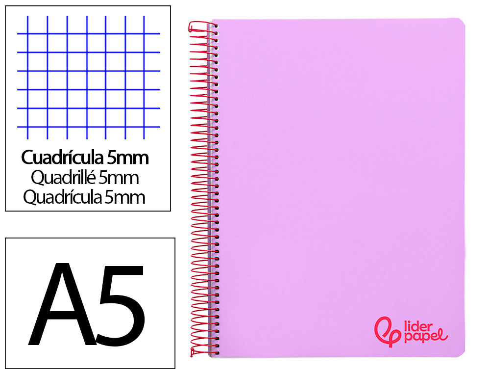 Cahier spirale liderpapel a5 micro wonder 240 pages 90g    5x5mm 6 trous 5 bandes        couleurs violet