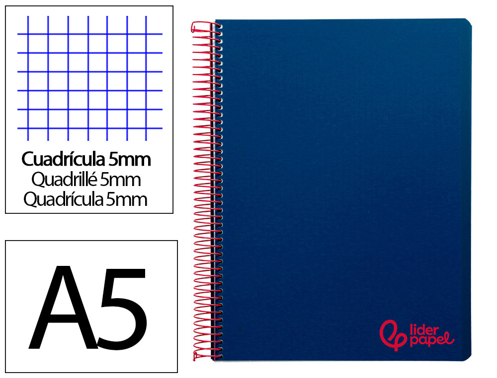 Cahier spirale liderpapel a5 micro wonder 240 pages 90g    5x5mm 6 trous 5 bandes        couleurs bleu marine