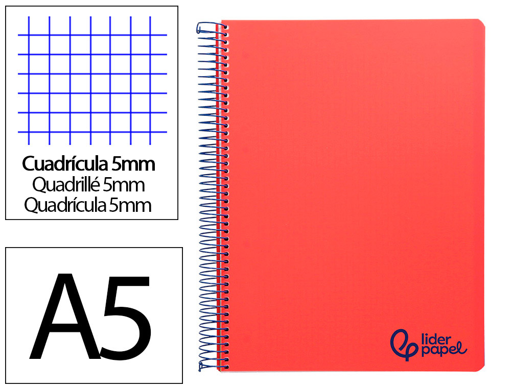 Cahier spirale liderpapel a5 micro wonder 240 pages 90g    5x5mm 6 trous 5 bandes        couleurs rouge