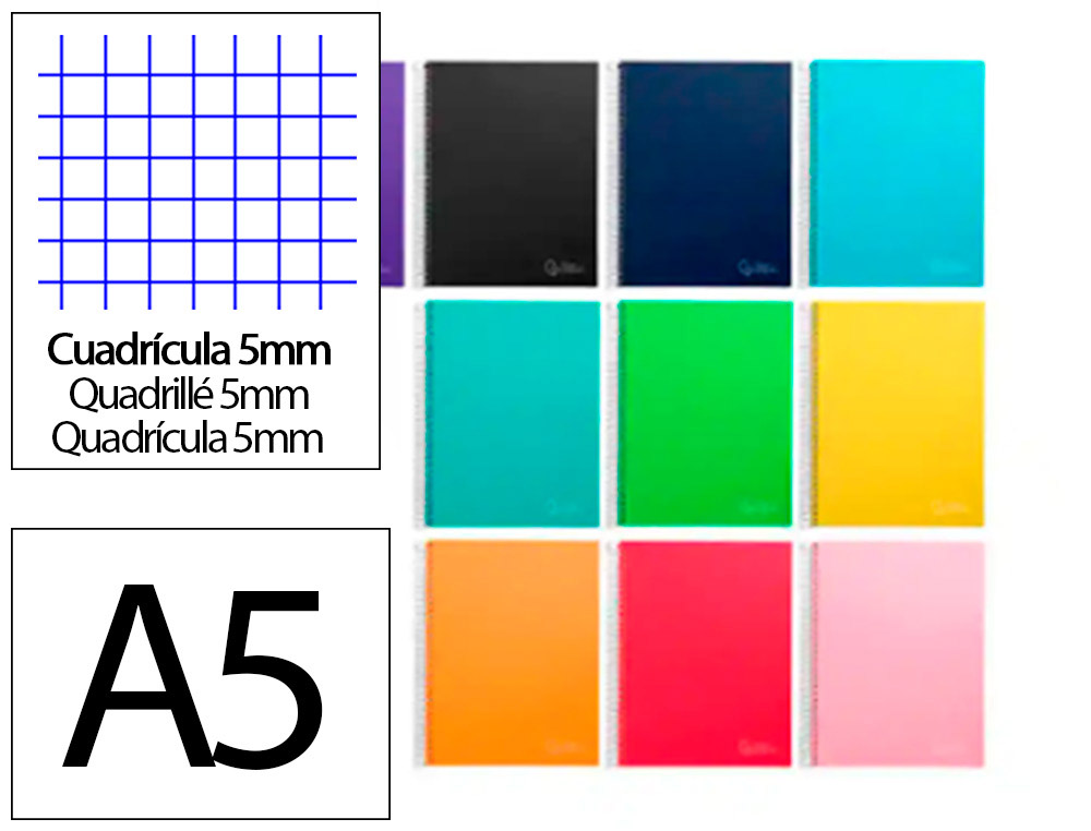 Cahier spirale liderpapel jolly couverture contrecollée a5 280p 75g/m2 5x5mm microperforé 6 trous coloris assortis