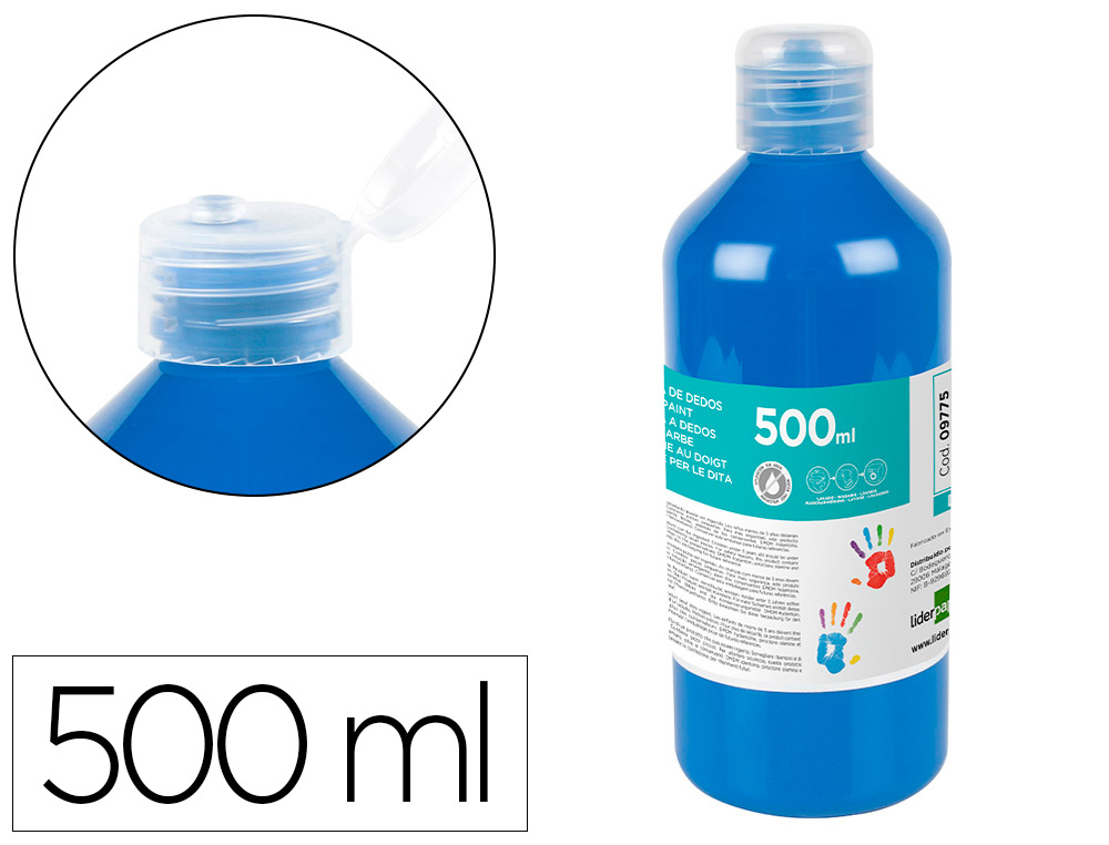 Gouache doigt liderpapel liquide lavable base eau      coloris bleu flacon de 125ml