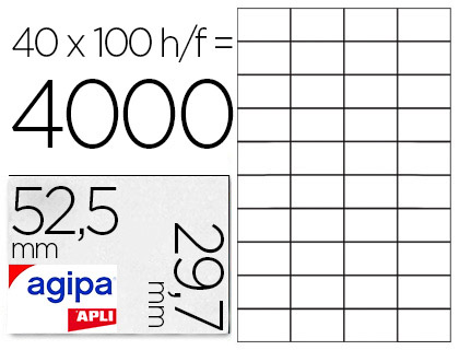 Étiquette adhésive apli agipa multi-usage 52.5x29.7mm toute imprimante boîte 4000 unités