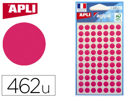 Pastille adhésive apli agipa diamètre 8mm permanente coloris rose pochette 462 unités